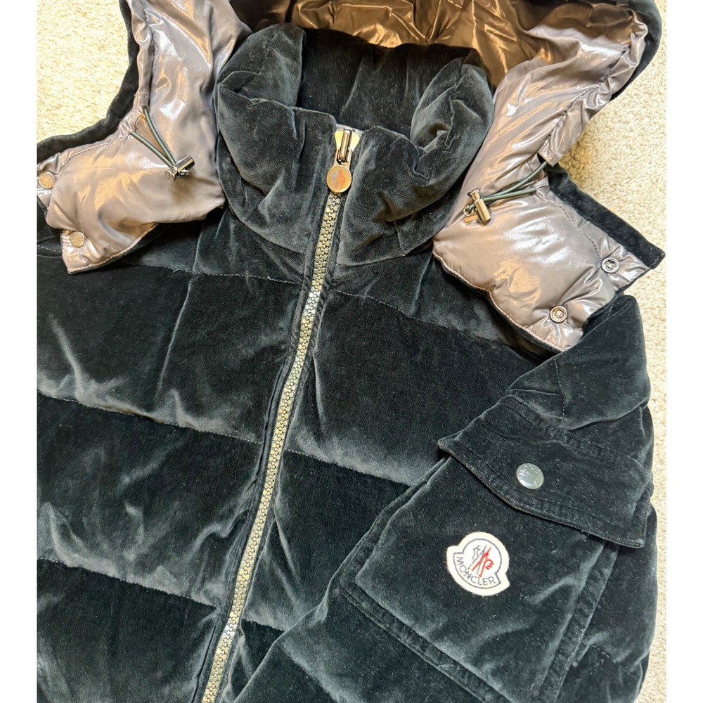 Moncler May Velvet Down Jacket Black Size L (3) - Picture 3 of 7